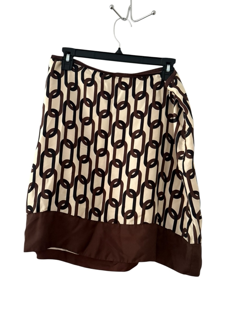 100% Silk Banana Republic Cream and Brown Chain-Link A-Line Skirt